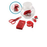 Set de Oficina
CÓDIGO: CCN2
Set de oficina en frasco plástico transparente con tapa frozen. Ideal espacio para logo en tapa.
• Tamaño: Frasco 7.5 x 6 x 7.6 cm.
• Colores: Azul (02), Rojo (03), Verde (06), Negro (08).
• Impresión en: Serigrafía.